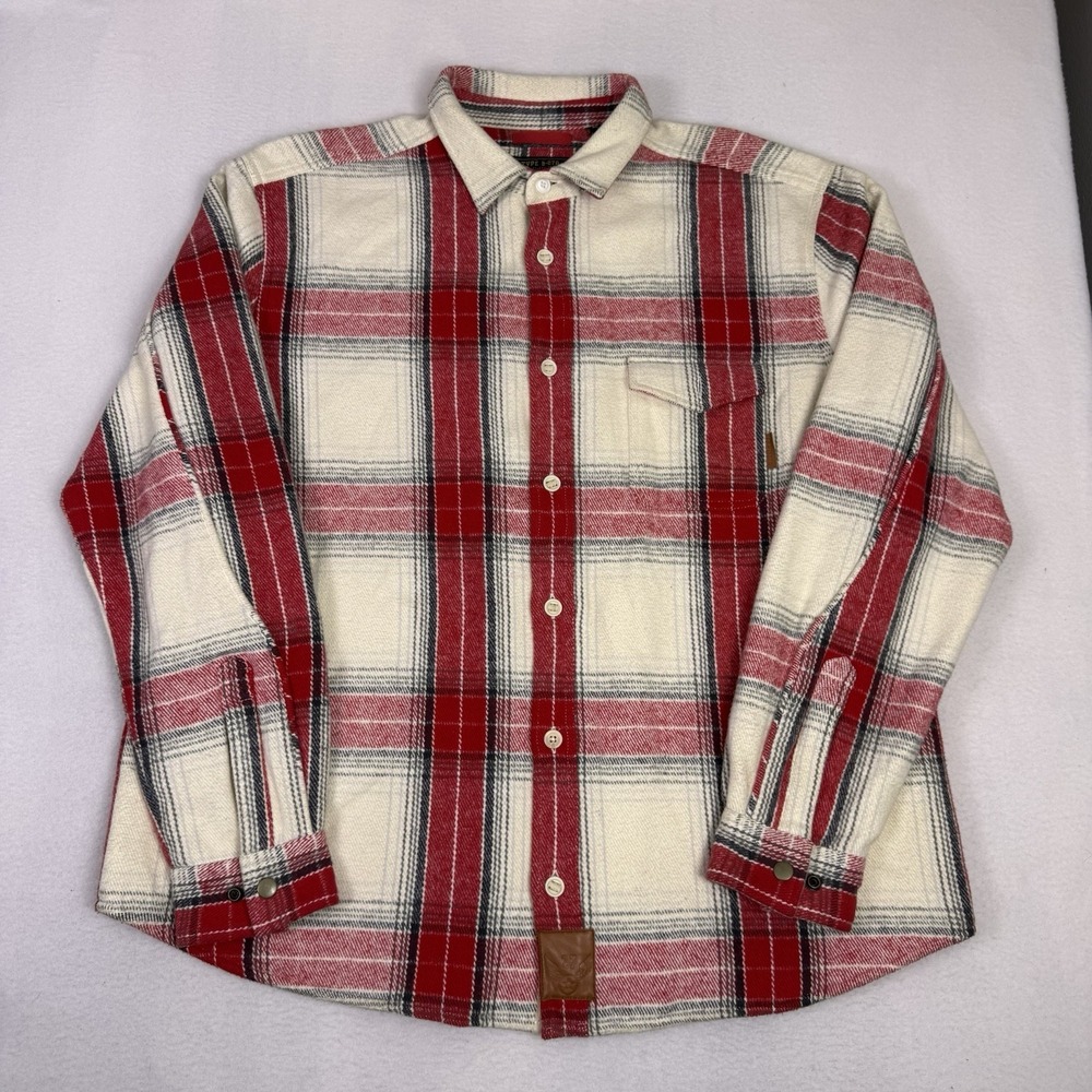 Bunker 27 B-27A Men XL Red Plaid Goat Leather Fleece Lined Flannel Shacket